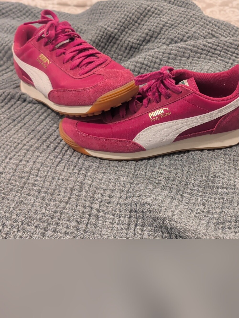 Puma Women's Sneakers in Magenta with White Stripe and Gum Sole